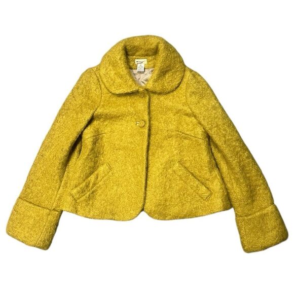 Elevenses Anthropologie Vintage Gold-Green Mohair Retro Wool Jacket Size 6 - Picture 1 of 8